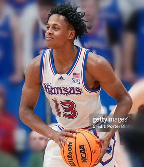 Kansas Jayhawks #13 Elmarko Jackson  White THEPHOG College Basketball Game Jersey