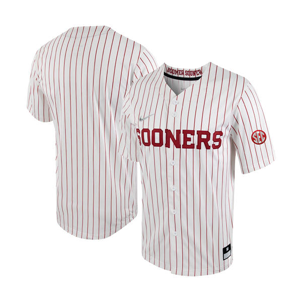 Mens Youth Oklahoma Sooners Custom Nike 2025 White Pinstripe Sooners SEC Baseball  Jersey