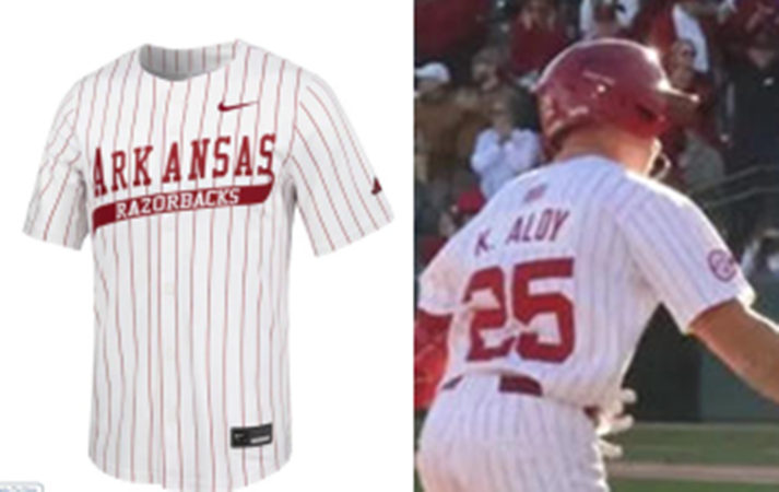 Mens Youth Arkansas Razorbacks #25 Kuhio Aloy 2025 White Pinstripe College Baseball Game Jersey