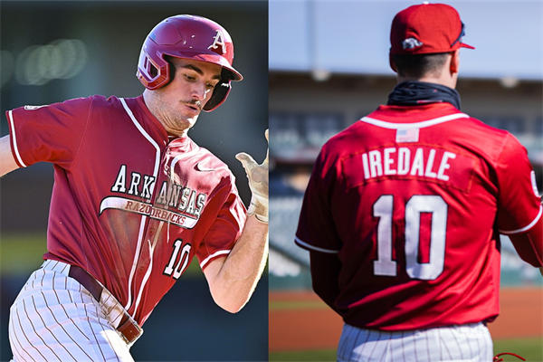 Mens Youth Arkansas Razorbacks #10 Brent Iredale 2025 Cardinal Baseball Game Jersey