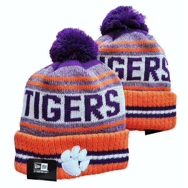 NCAA Clemson Tigers Orange White Purple Cuffed Pom Knit Hat YD2503191 (20)