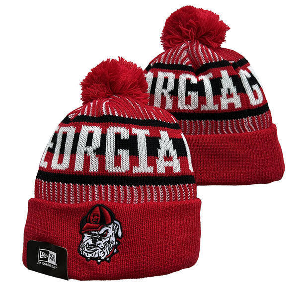 NCAA Georgia Bulldogs Red White red Cuffed Pom Knit Hat YD2503191 (2)