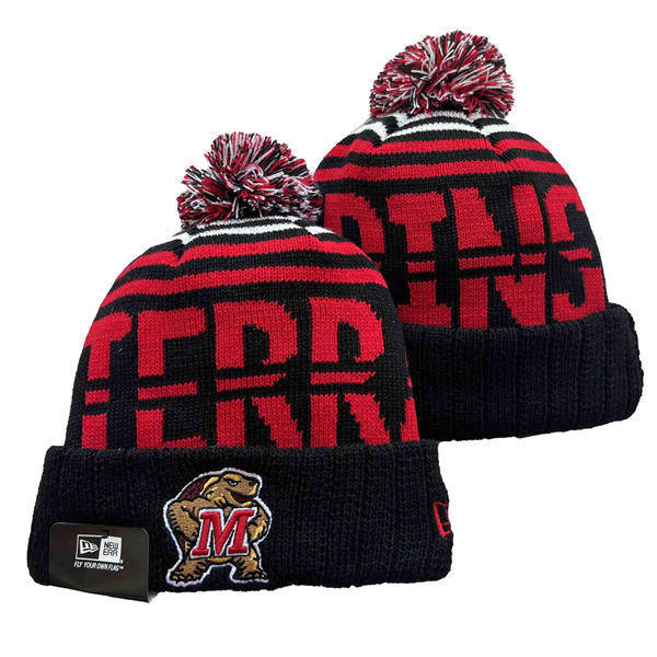 NCAA Maryland Terrapins Black Red Cuffed Pom Knit Hat YD2503191 (28)