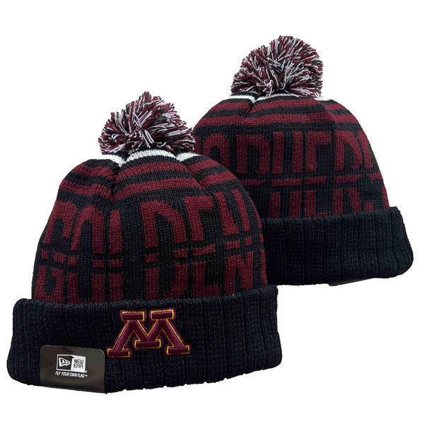 NCAA Minnesota Golden Gophers Black Maroon Cuffed Pom Knit Hat YD2503191 (32)