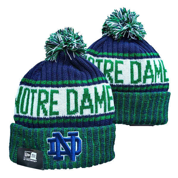 NCAA Notre Dame Fighting Irish  Green White Green Navy Cuffed Pom Knit Hat YD2503191 (31)