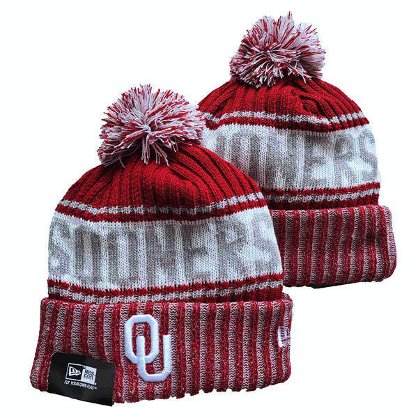 NCAA Oklahoma Sooners Crimson White Gray Cuffed Pom Knit Hat YD2503191 (30)