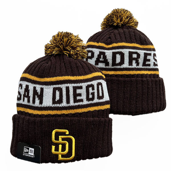 Embroidered MLB San Diego Padres Brown White Cuffed Pom Knit Hat YD221908