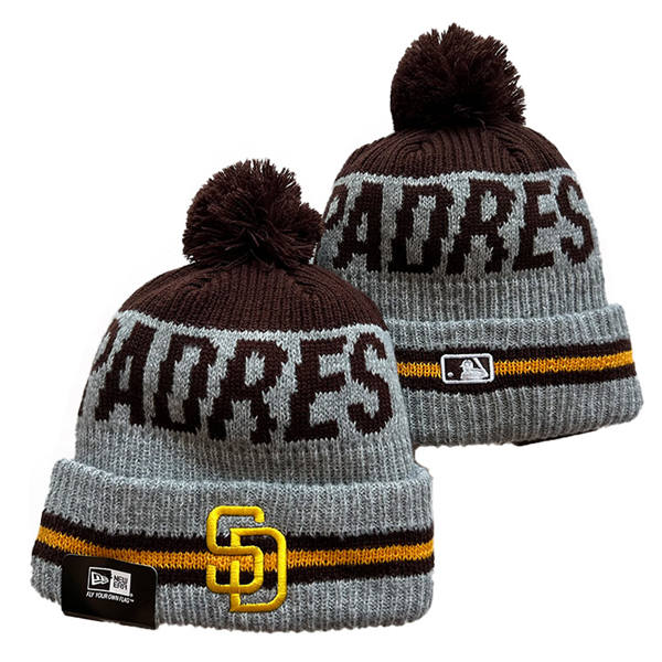 Embroidered MLB San Diego Padres Gray Brown Cuffed Pom Knit Hat YD221909