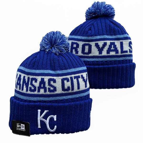 Embroidered MLB Kansas City Royals Royal White Cuffed Pom Knit Hat YD222706