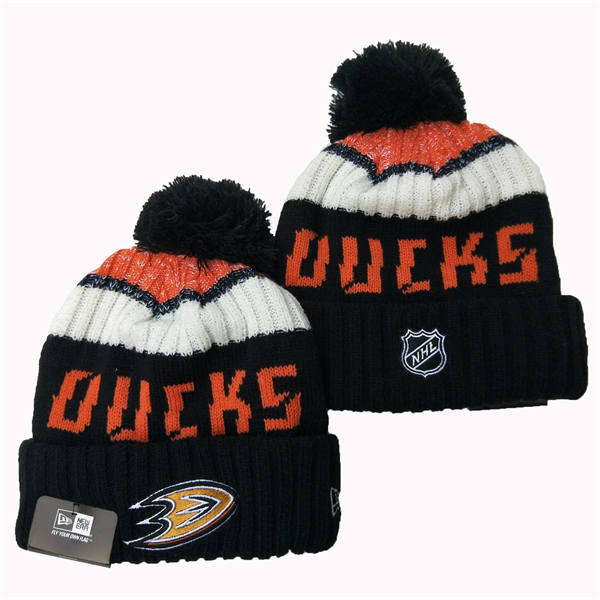 Anaheim Ducks Cuffed Black White Orange Pom Knit Hat YD2503211 (57)