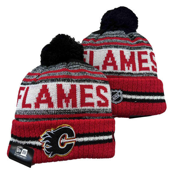 Calgary Flames Red white Cuffed Pom Knit Hat YD2503211 (60)