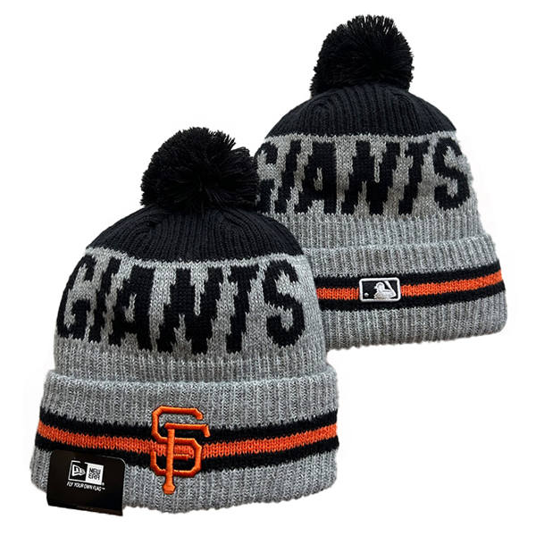 Embroidered MLB San Francisco Giants Gray Black  Cuffed Pom Knit Hat YD222015