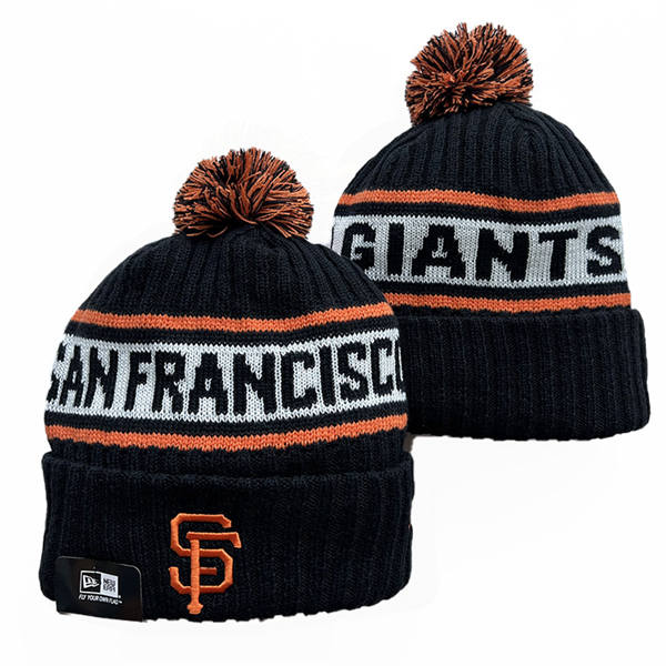 Embroidered MLB San Francisco Giants Black White Cuffed Pom Knit Hat YD222014