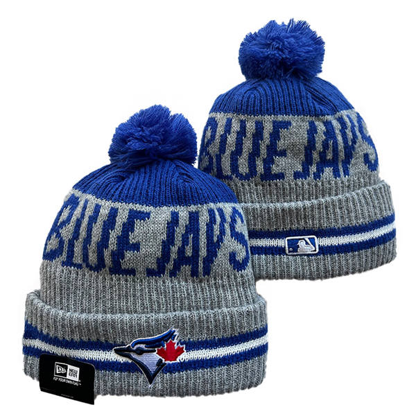 Embroidered MLB Toronto Blue Jays Gray Royal Cuffed Pom Knit Hat YD222423