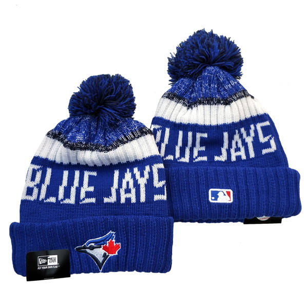 Embroidered MLB Toronto Blue Jays Royal White Cuffed Pom Knit Hat YD222413