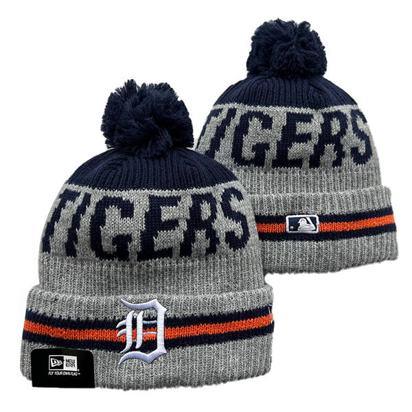 Embroidered MLB Detroit Tigers Gray navy Cuffed Pom Knit Hat YD220811