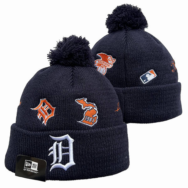 Embroidered MLB Detroit Tigers Navy 1901 Anniversary Cuffed Pom Knit Hat YD220809