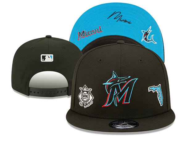 Embroidered MLB Miami Marlins Black 1993 Anniversary Snapback Hat YD250303