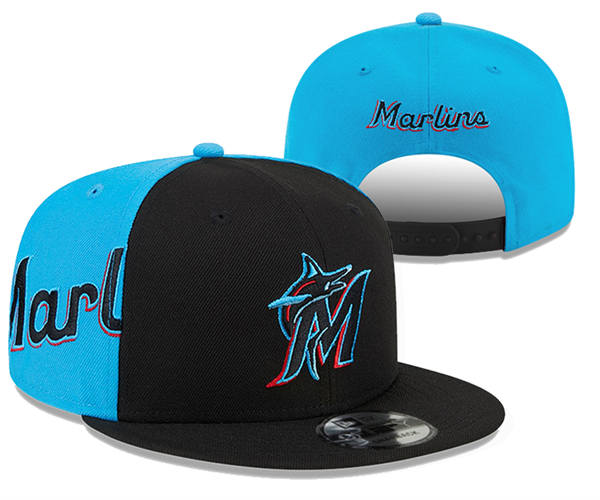 Embroidered MLB Miami Marlins Black Blue two tone Snapback Hat YD21219