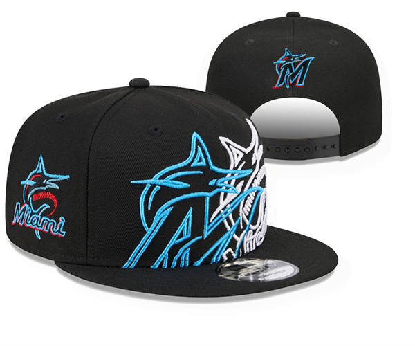 Embroidered MLB Miami Marlins Black relex logo Snapback Hat YD21220