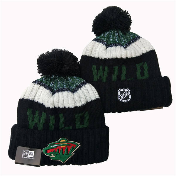 Minnesota Wild Black White Cuffed Pom Knit Hat YD2503211 (27)