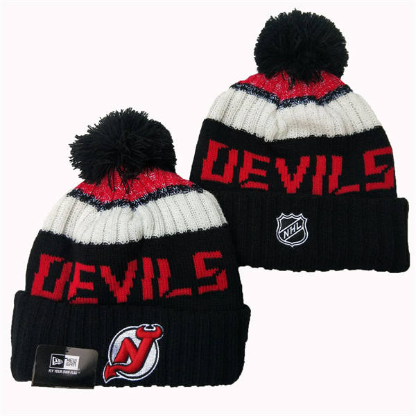 New Jersey Devils Black White Cuffed Pom Knit Hat YD2503211 (29)