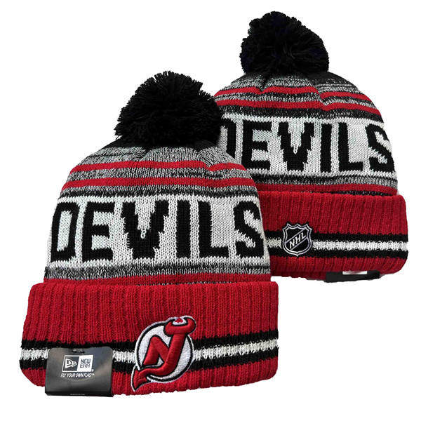 New Jersey Devils Red White Cuffed Pom Knit Hat YD2503211 (8)