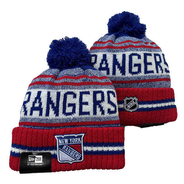 New York Rangers Red Grey Cuffed Pom Knit Hat YD2503211 (41)