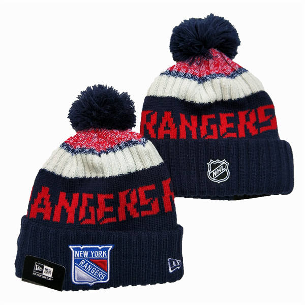 New York Rangers Navy Cream Cuffed Pom Knit Hat YD2503211 (25)
