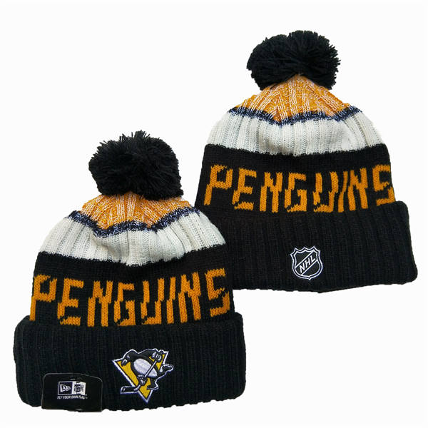 Pittsburgh Penguins Black Gold White Cuffed Pom Knit Hat YD2503211 (31)