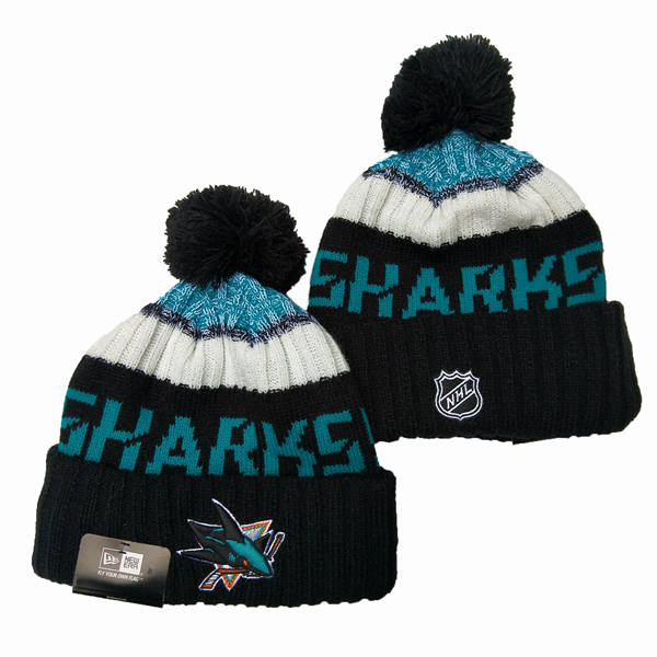 San Jose Sharks Black White Cuffed Pom Knit Hat YD2503211 (44)