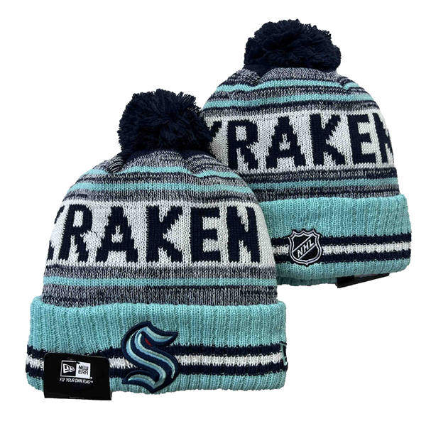 Seattle Kraken Blue White Navy Cuffed Pom Knit Hat YD2503211 (10)