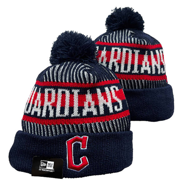 Embroidered MLB Cleveland Guardians Navy White Red Cuffed Pom Knit Hat YD220712