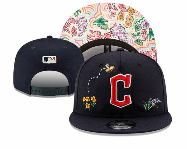 Embroidered MLB Cleveland Guardians navy flowers Snapback Hat YD20729