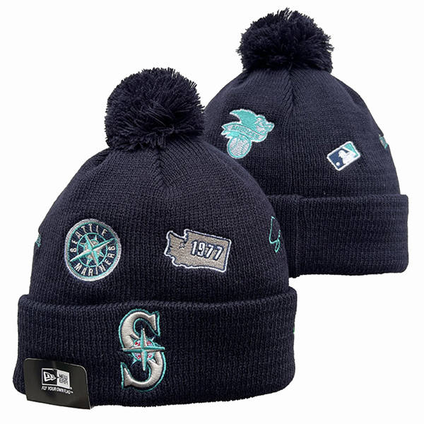 Embroidered MLB Seattle Mariners navy 1977 Anniversary Cuffed Pom Knit Hat YD222105