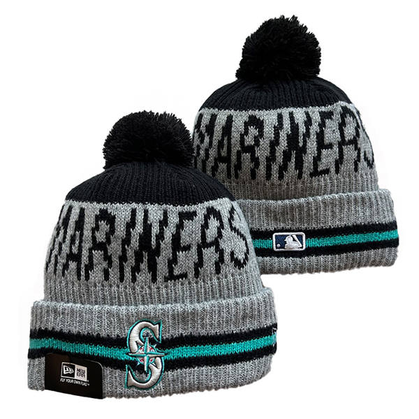 Embroidered MLB Seattle Mariners gray navy Cuffed Pom Knit Hat YD222107