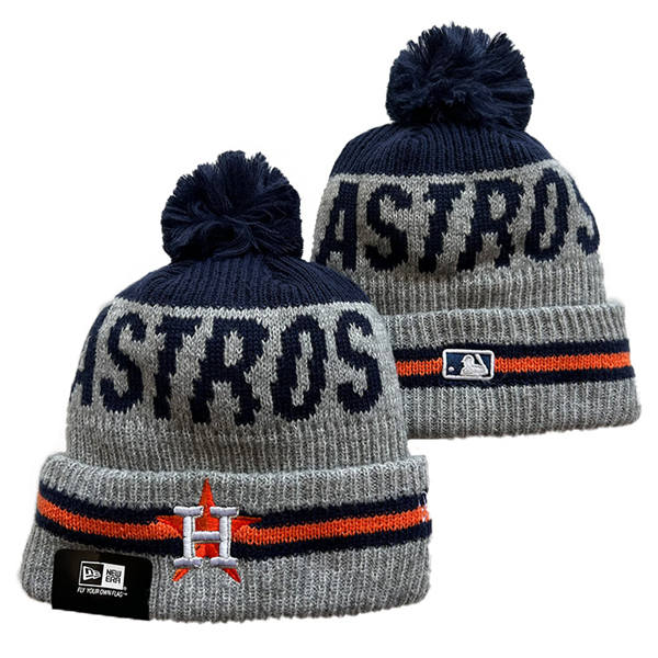 Embroidered MLB Houston Astros Gray Navy Cuffed Pom Knit Hat YD220917