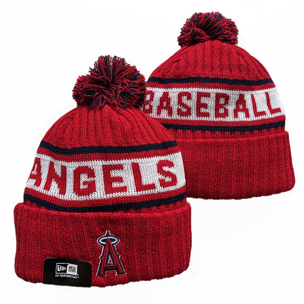 Embroidered MLB Los Angeles Angels Red white Cuffed Pom Knit Hat YD221110
