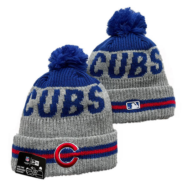 Embroidered MLB Chicago Cubs gray Royal Cuffed Pom Knit Hat YD220431