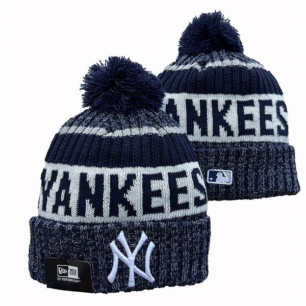 Embroidered MLB New York Yankees navy white Cuffed Pom Knit Hat YD250225 (7)