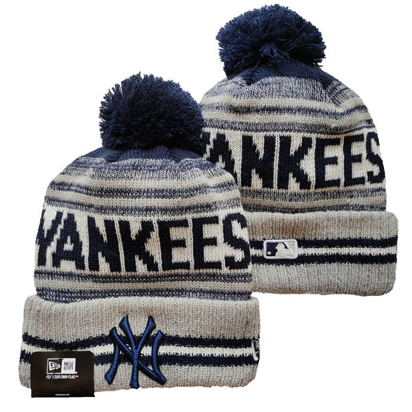 Embroidered New York Yankees gray navy Cuffed Pom Knit Cap YD250225 (10)