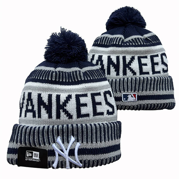 Embroidered MLB New York Yankees gray white navy Cuffed Pom Knit Hat YD250225 (11)