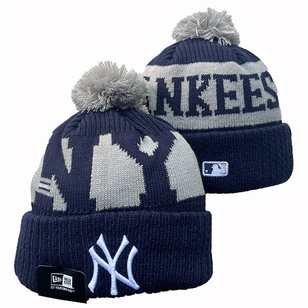Embroidered MLB New York Yankees navy gray Cuffed Pom Knit Hat YD250225 (8)
