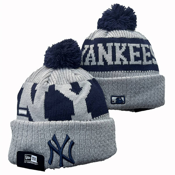 Embroidered MLB New York Yankees gray navy Cuffed Pom Knit Hat YD250225 (9)
