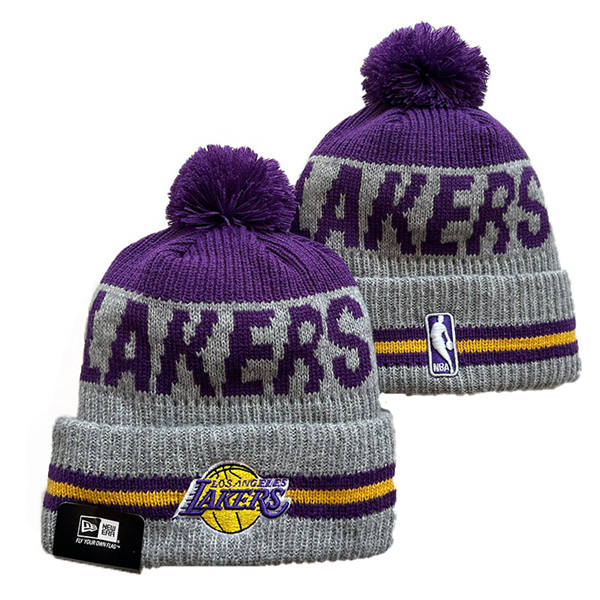 NBA Los Angeles Lakers Gray Purple Cuffed Pom Knit Hat YD2503212 (3)