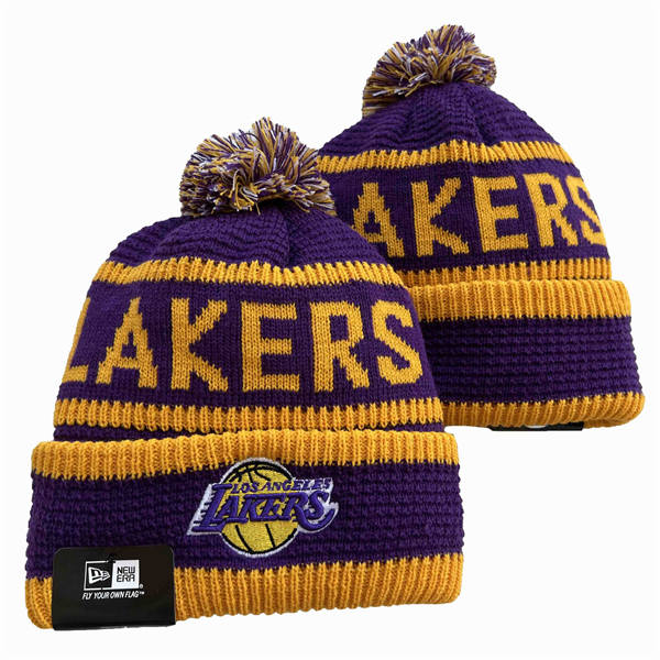 NBA Los Angeles Lakers Gold Purple Cuffed Pom Knit Hat YD2503212 (5)