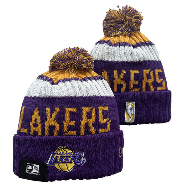 NBA Los Angeles Lakers Purple white Gold Cuffed Pom Knit Hat YD2503212 (11)