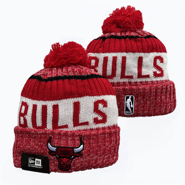 NBA Chicago Bulls Red white with red Cuffed Pom Knit Hat YD2503212 (6)