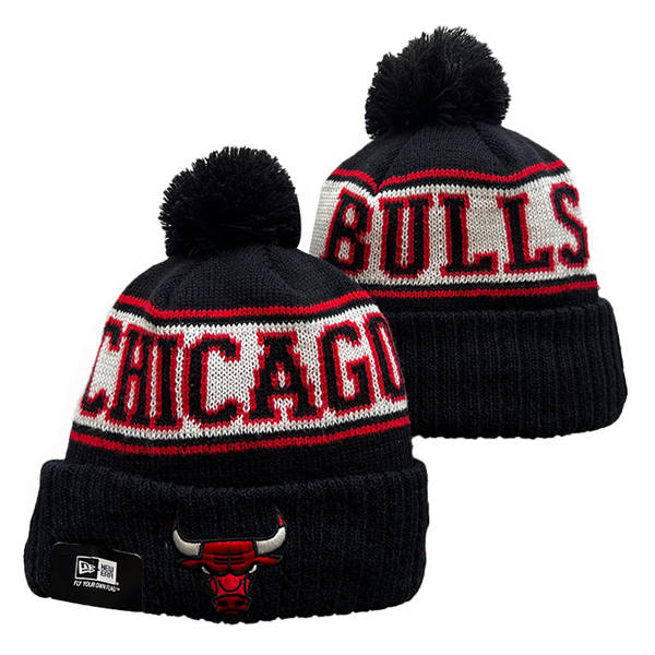 NBA Chicago Bulls Black Cream Cuffed Pom Knit Hat YD2503212 (10)