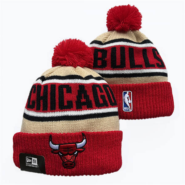 NBA Chicago Bulls red cream black with red Cuffed Pom Knit Hat YD2503212 (7)